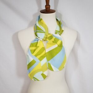 Vintage Chartreuse Abstract Pattern Women’s Neck Or Hair Scarf Narrow Oblong